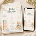Little Moon teddy bear baby shower invitation – editable Canva template, 5x7
