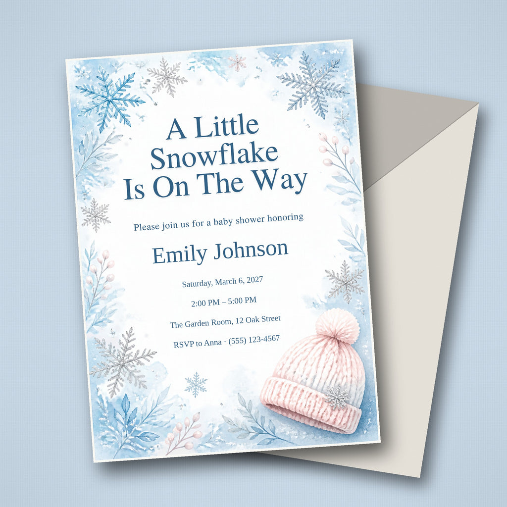 Little Snowflake Winter Baby Shower Invitation – Fillable PDF & Editable Canva Template