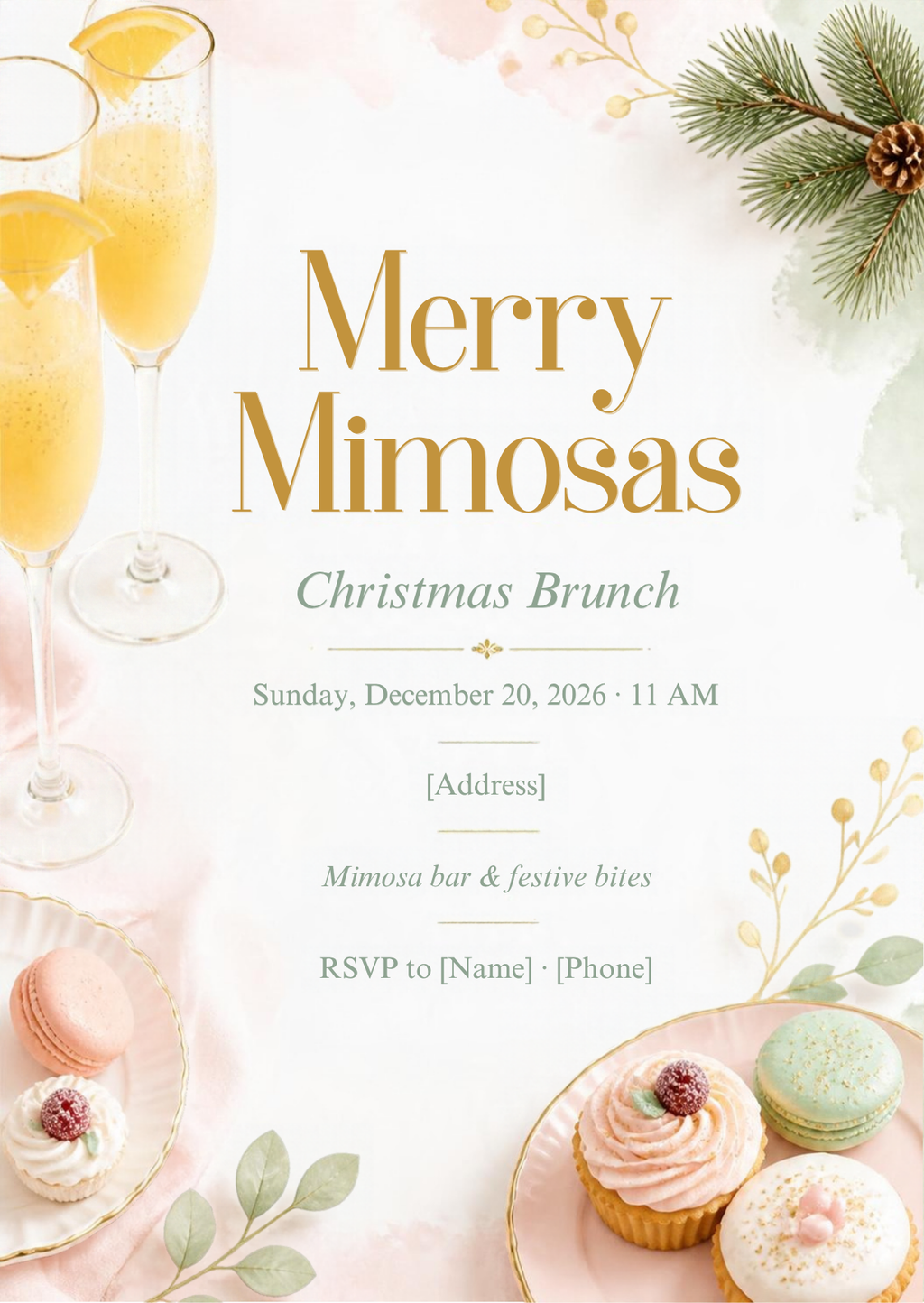 Merry Mimosas Christmas Brunch Invitation – Editable Canva Template