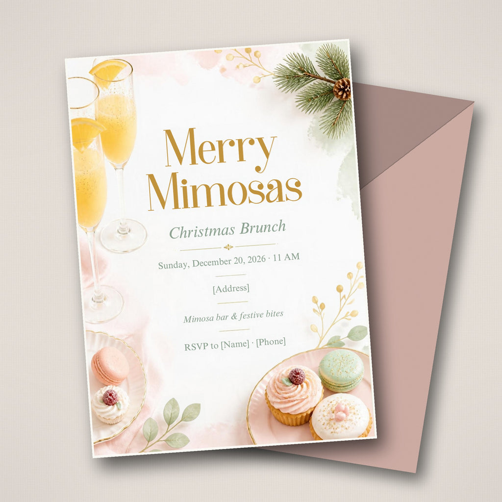 Merry Mimosas Christmas Brunch Invitation – Editable Canva Template