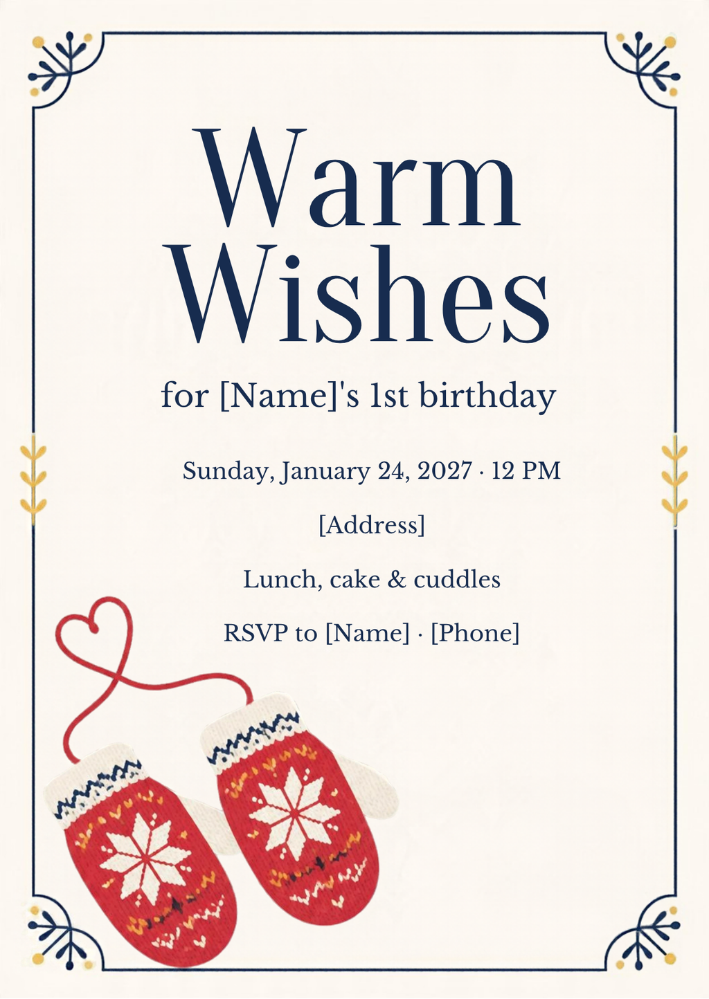 Mitten First Birthday Party Invitation – Editable Canva Template
