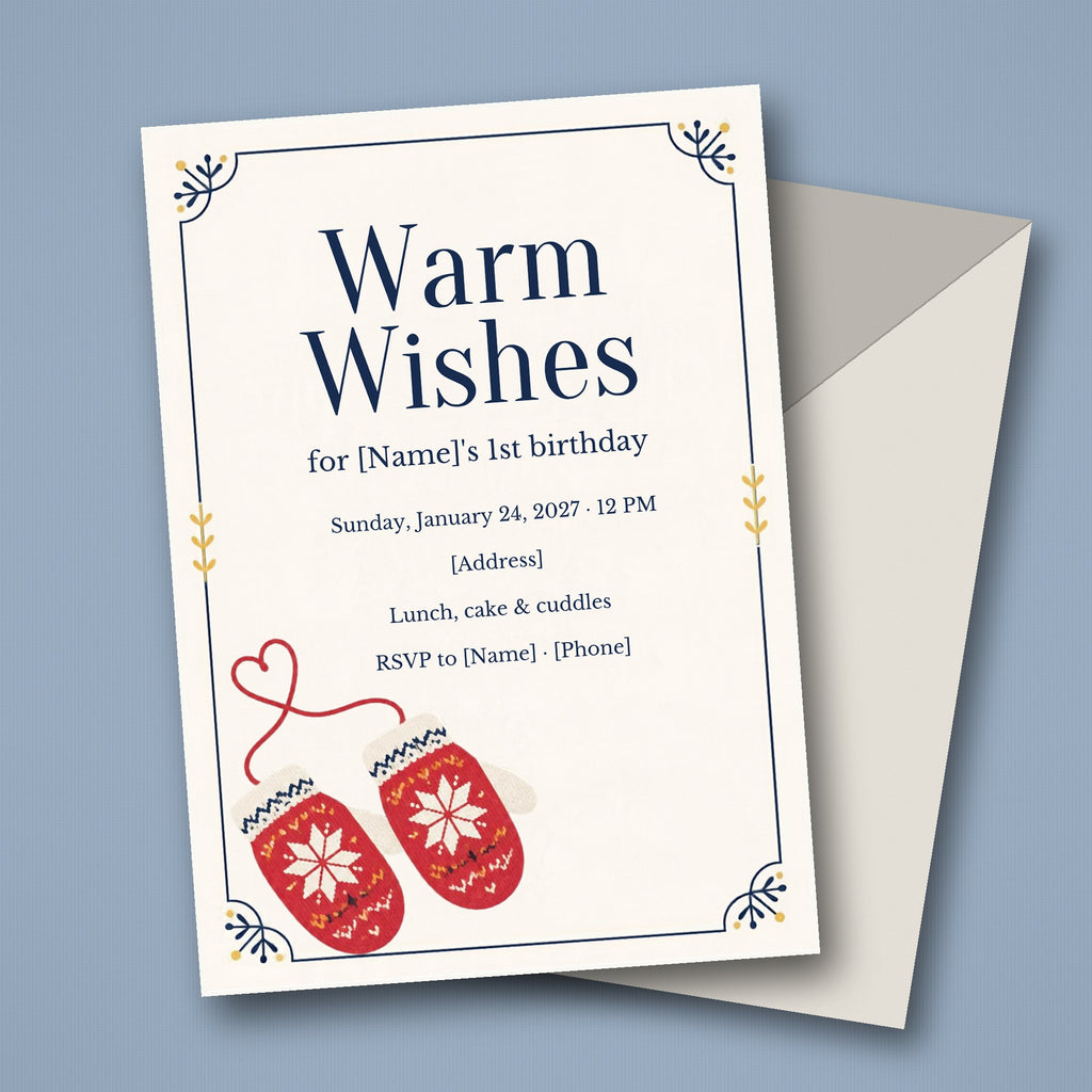 Mitten First Birthday Party Invitation – Editable Canva Template