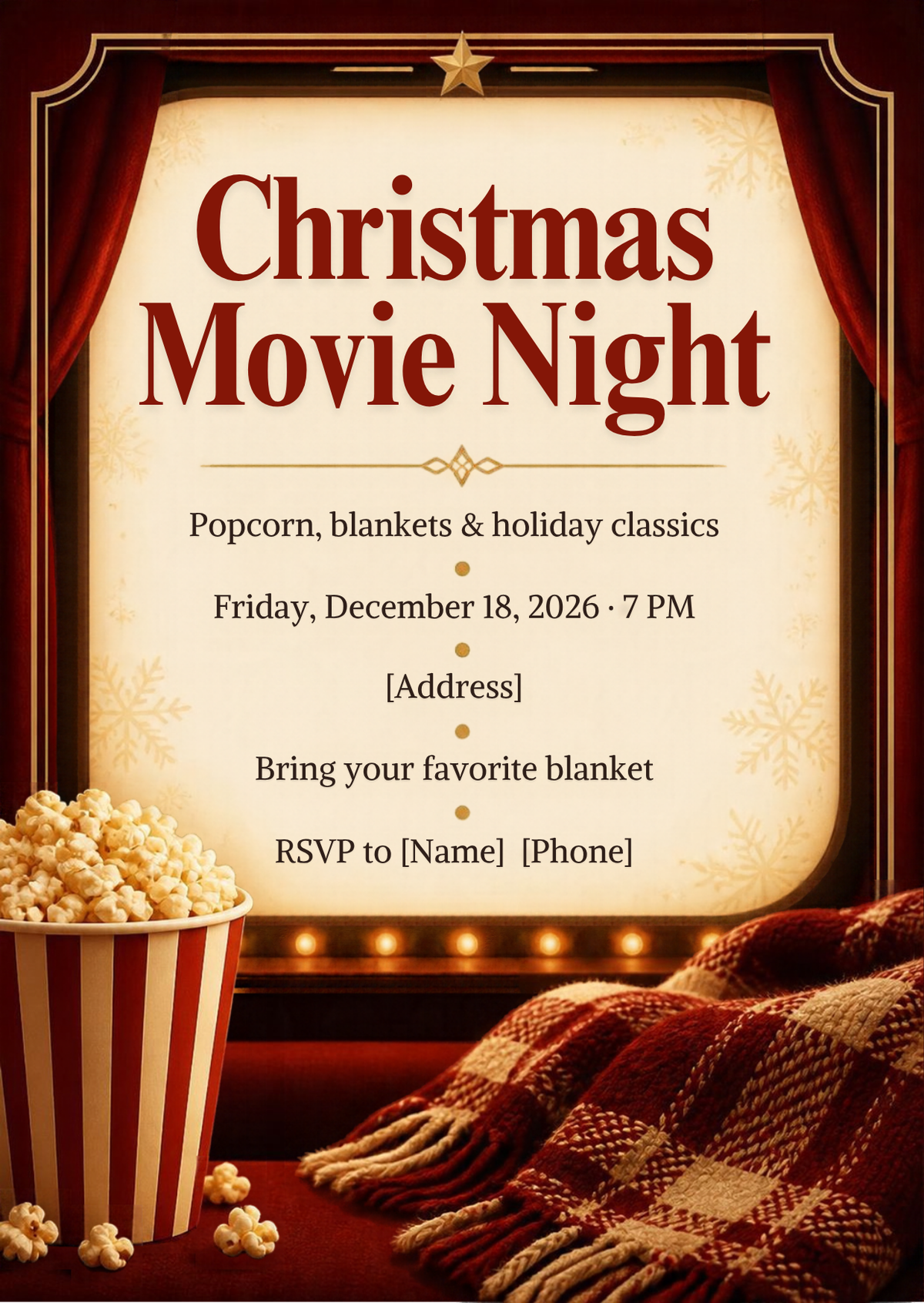 Christmas Movie Night Invitation – Editable Canva Template
