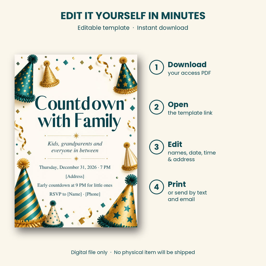 Countdown with Family New Year's Eve Party Invitation – Editable Canva Template