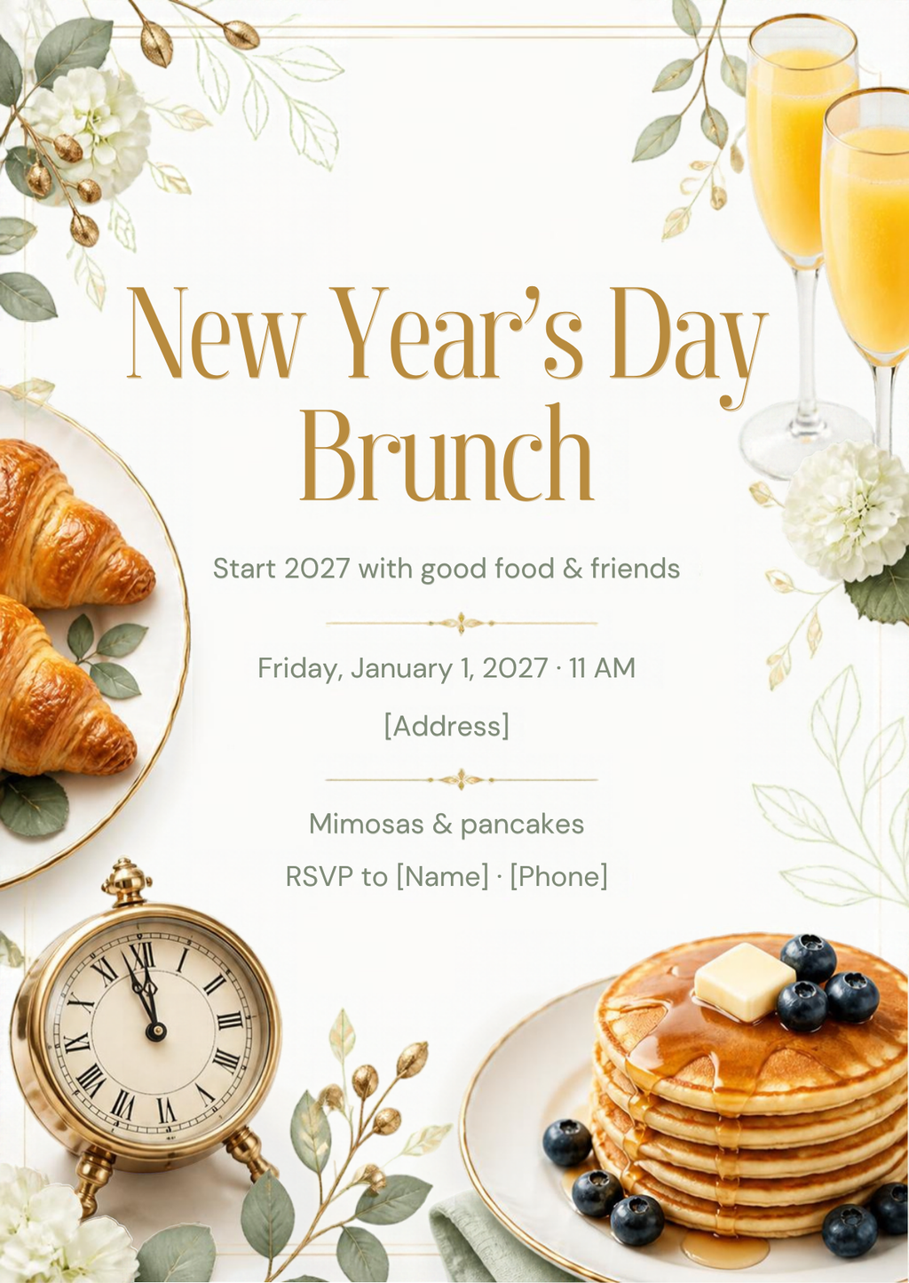 New Year's Day Brunch Invitation – Editable Canva Template