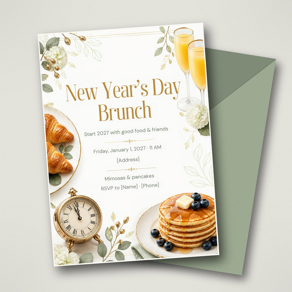 New Year's Day Brunch Invitation – Editable Canva Template