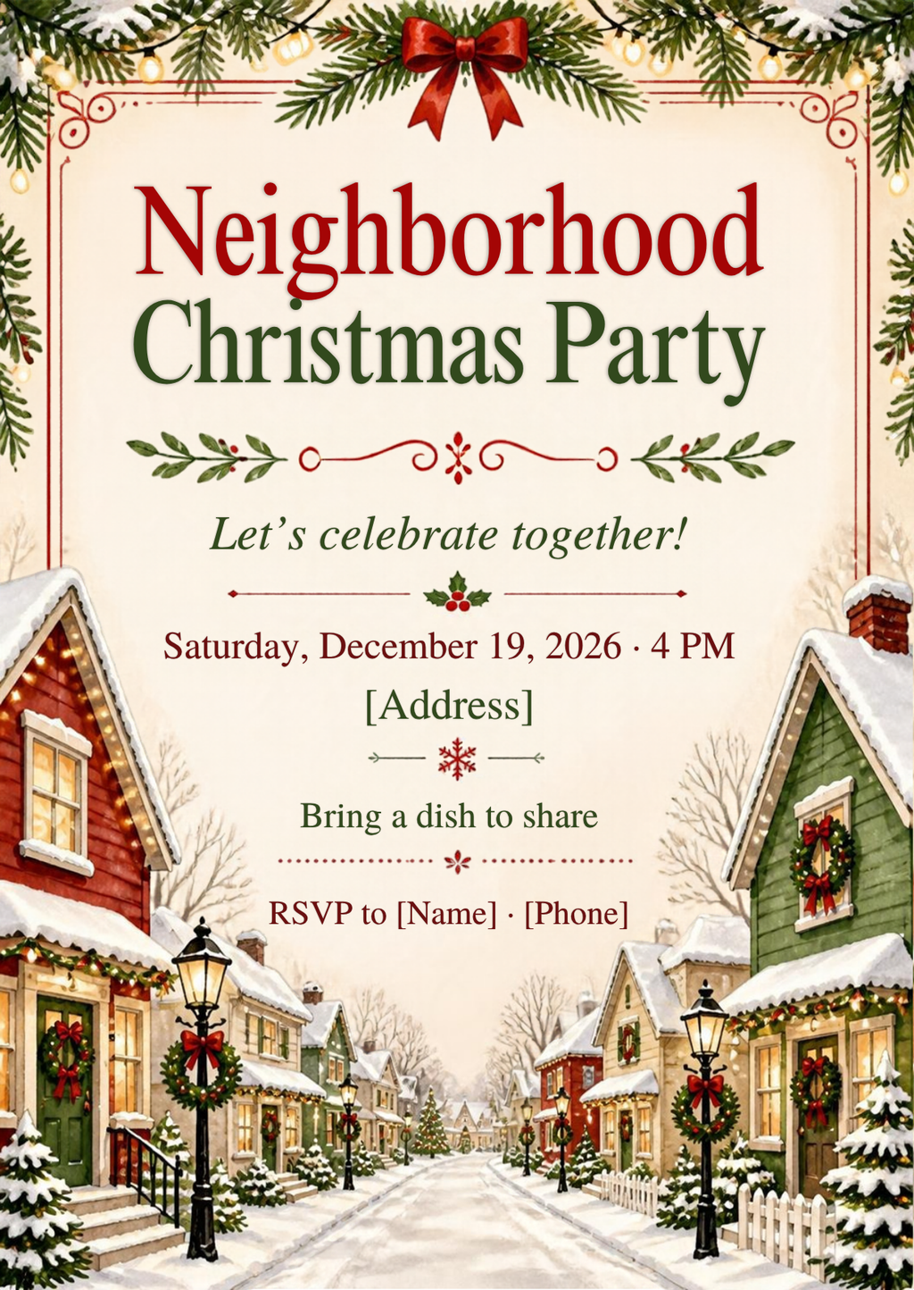 Neighborhood Christmas Party Invitation – Editable Canva Template