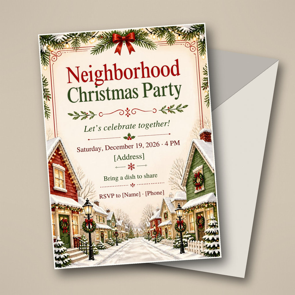 Neighborhood Christmas Party Invitation – Editable Canva Template