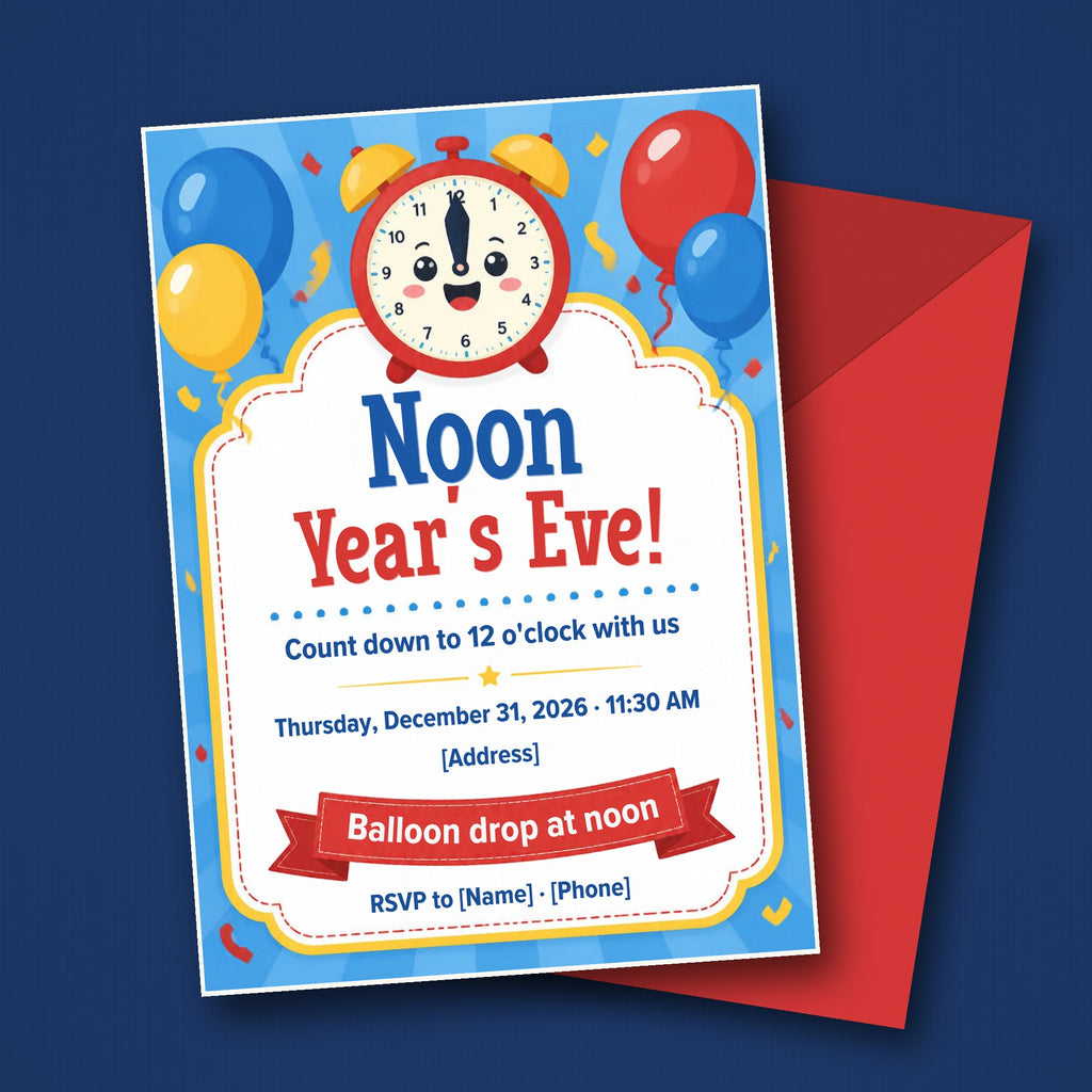 Noon Year's Eve Kids Party Invitation – Editable Canva Template