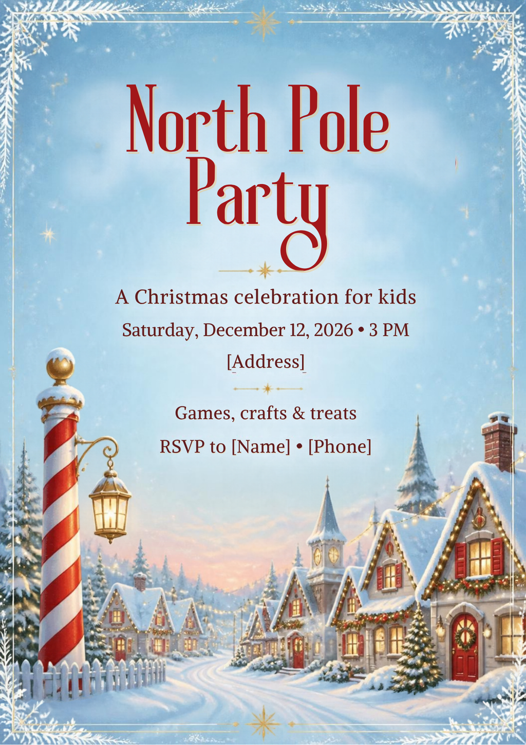 North Pole Kids Christmas Party Invitation – Editable Canva Template