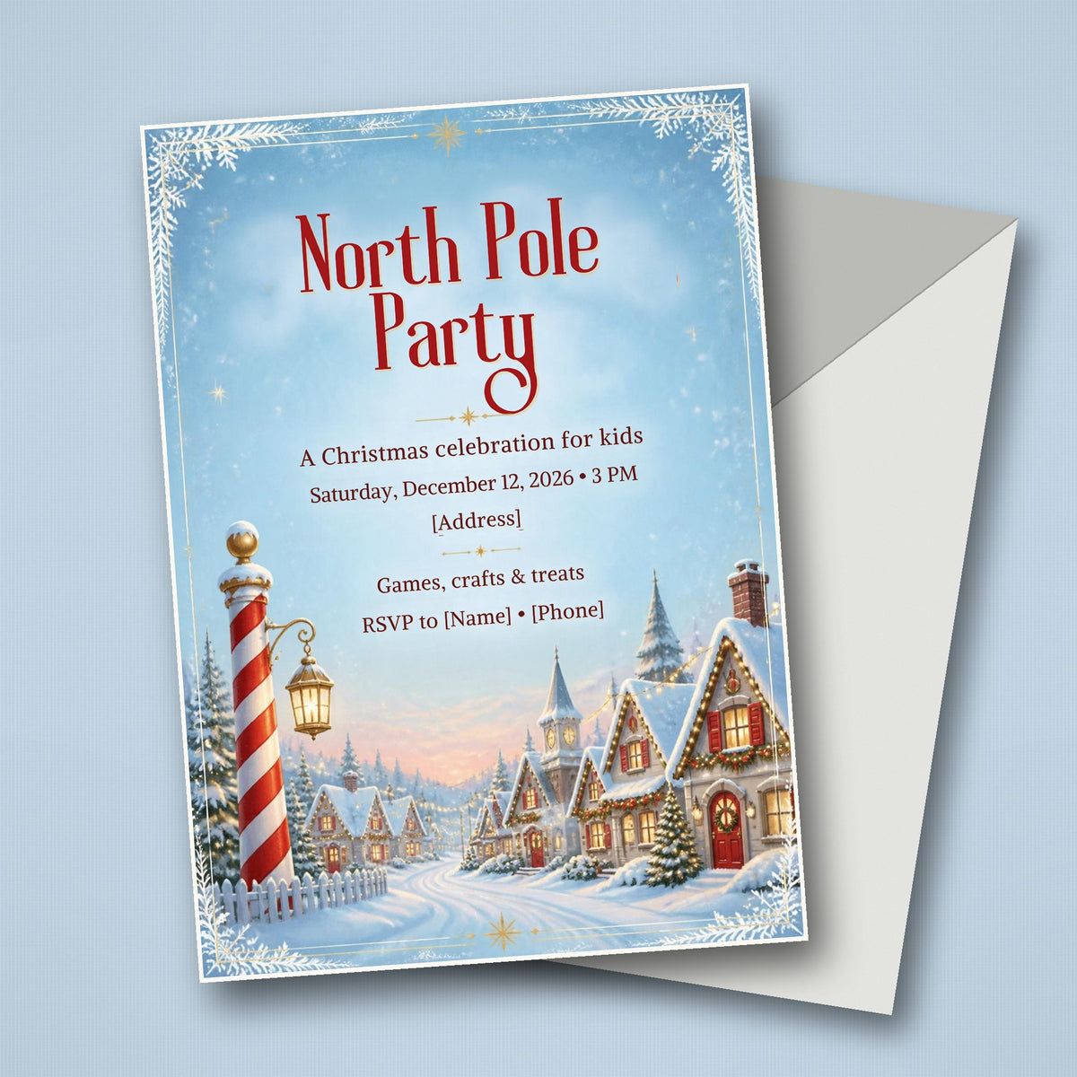 North Pole Kids Christmas Party Invitation – Editable Canva Template