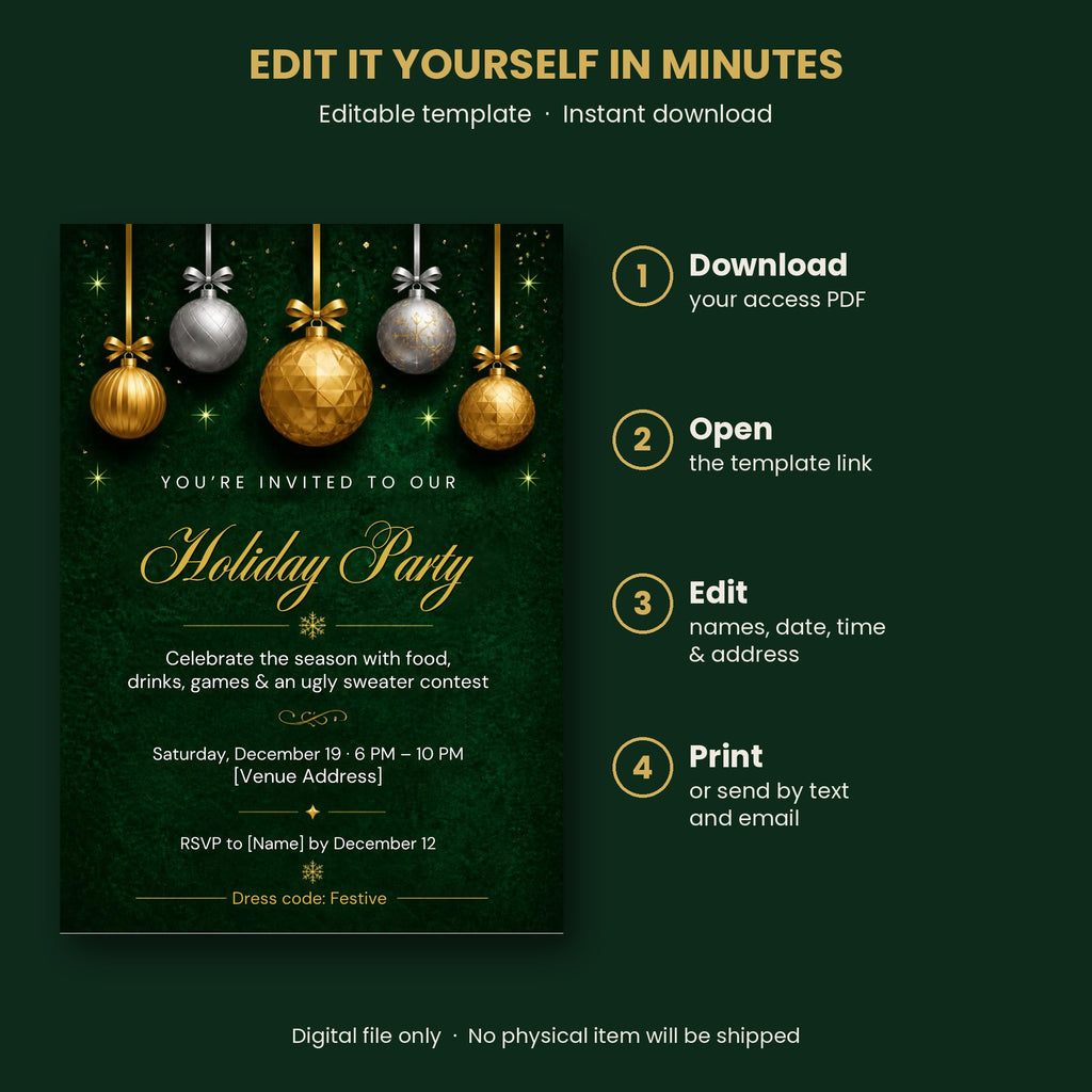 Holiday Office Party Invitation – Editable Canva Template