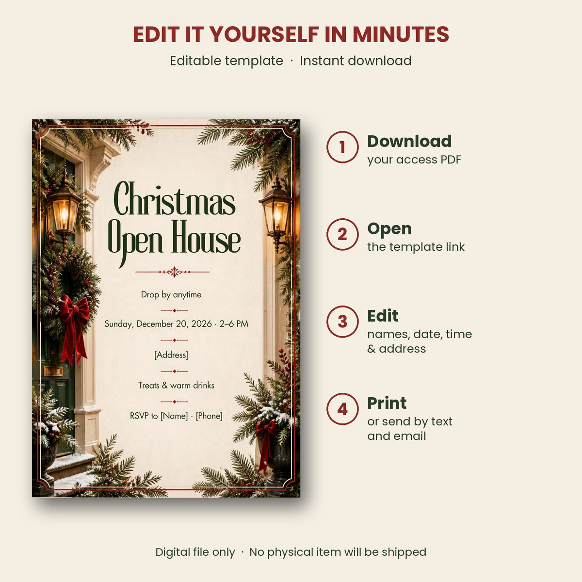 Christmas Open House Invitation – Editable Canva Template