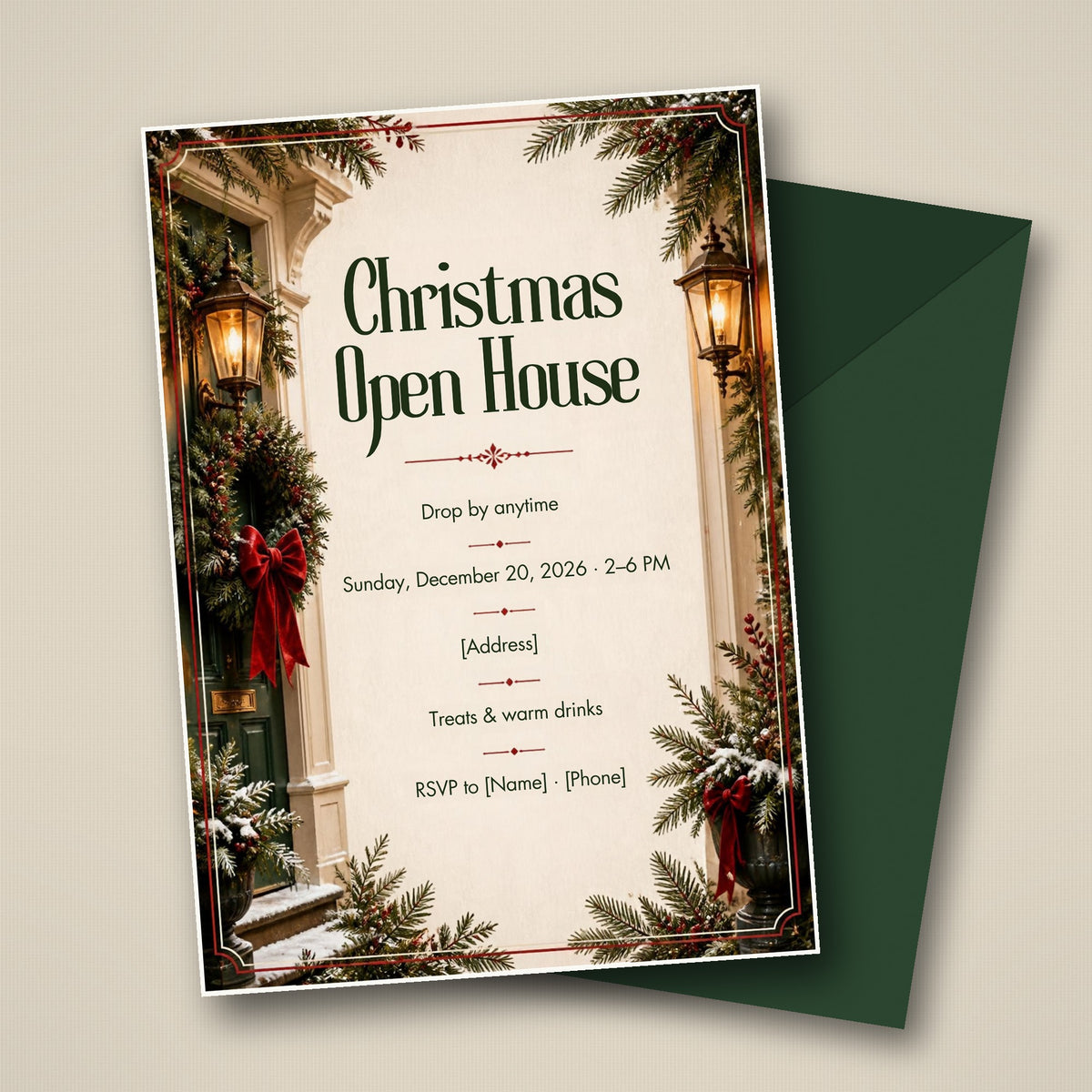 Christmas Open House Invitation – Editable Canva Template