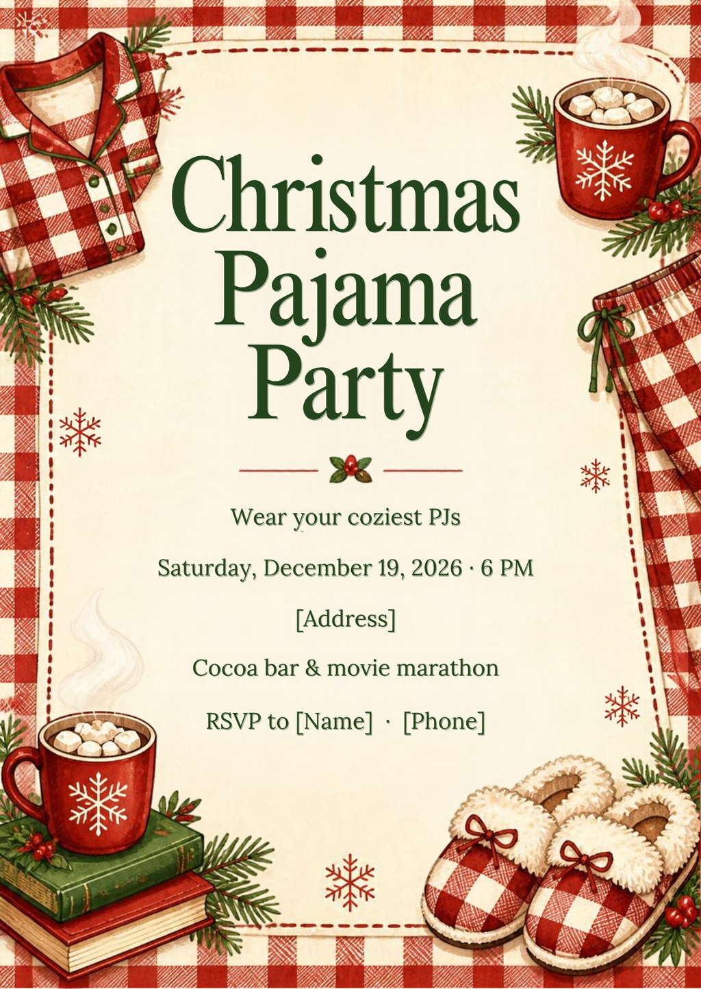 Christmas Pajama Party Invitation – Editable Canva Template
