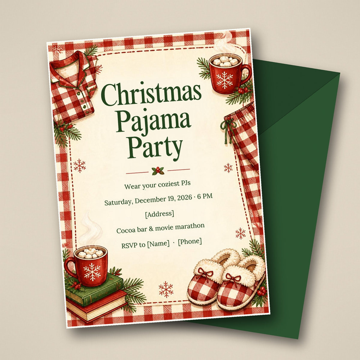 Christmas Pajama Party Invitation – Editable Canva Template