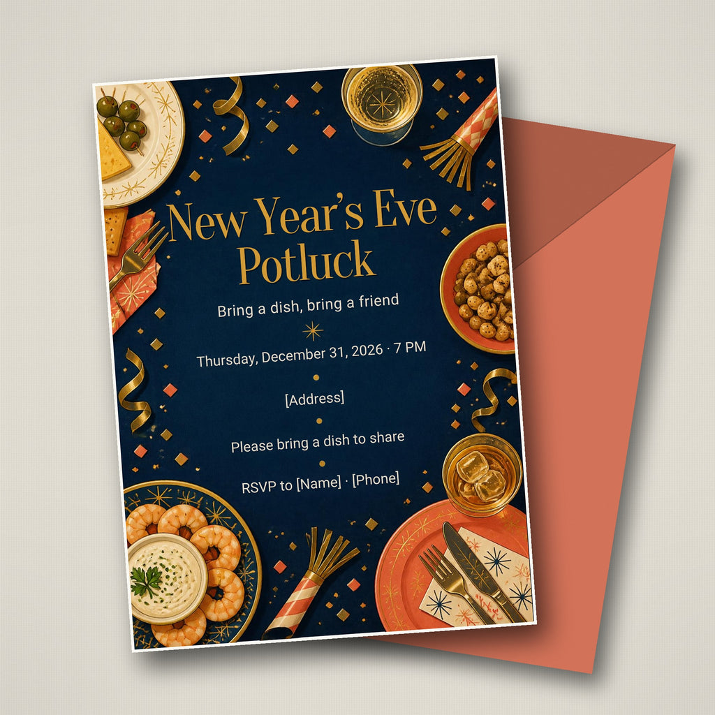 New Year's Eve Potluck Party Invitation – Editable Canva Template
