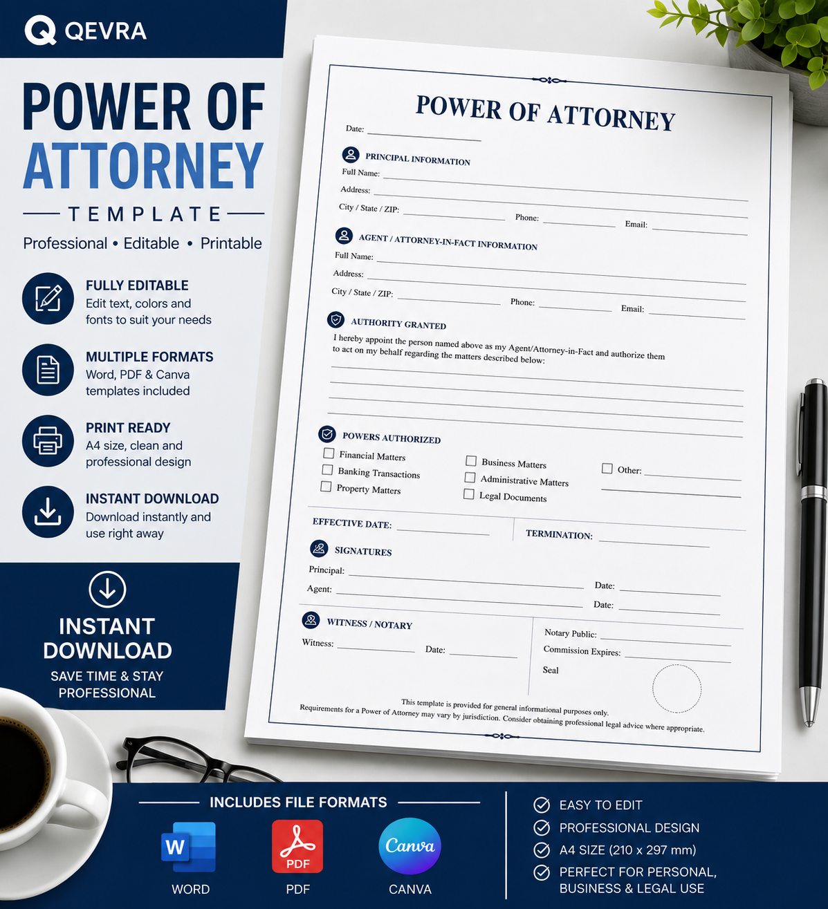 Power of Attorney Template | Editable Word, PDF & Canva