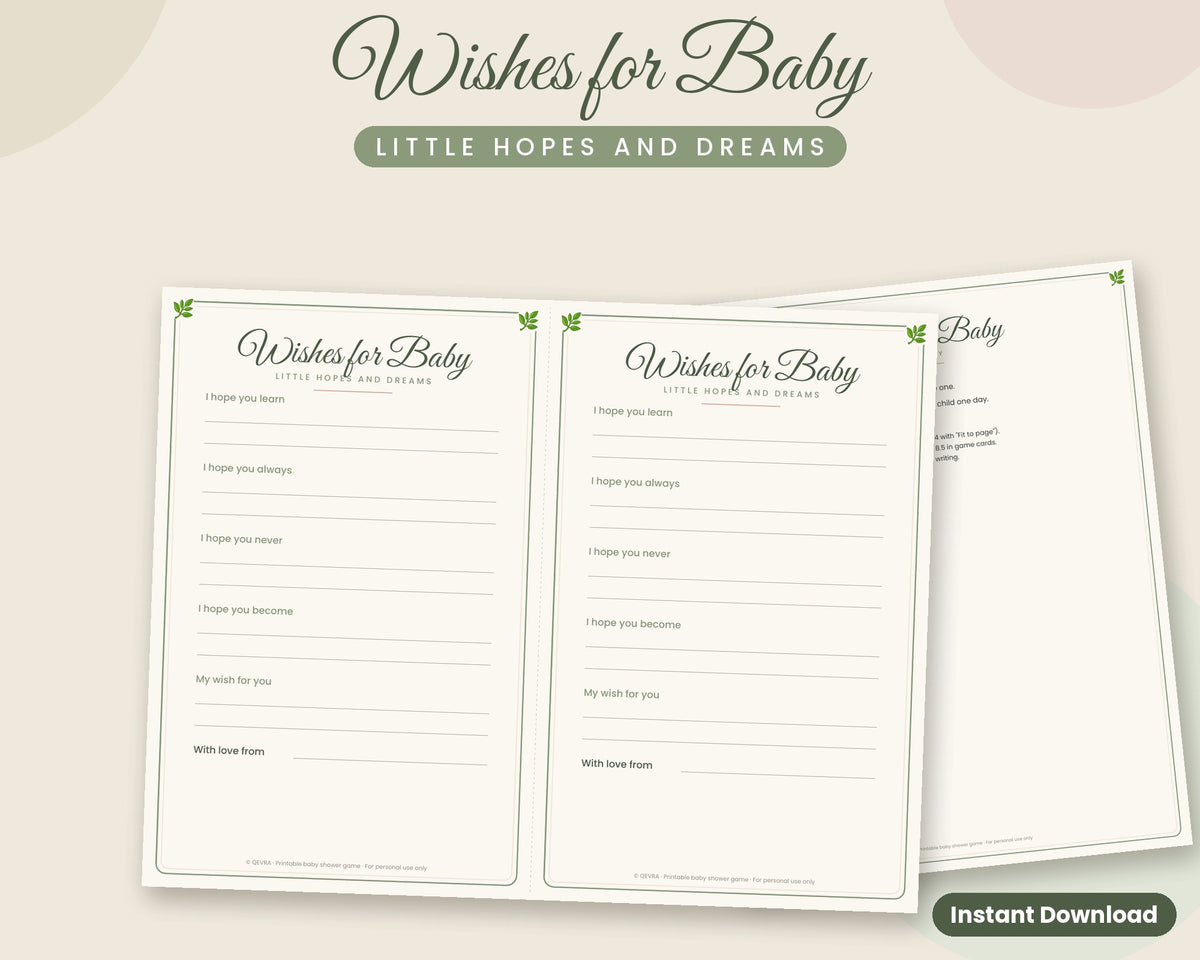 Wishes for Baby Cards – Printable Baby Shower Activity (Sage Green)