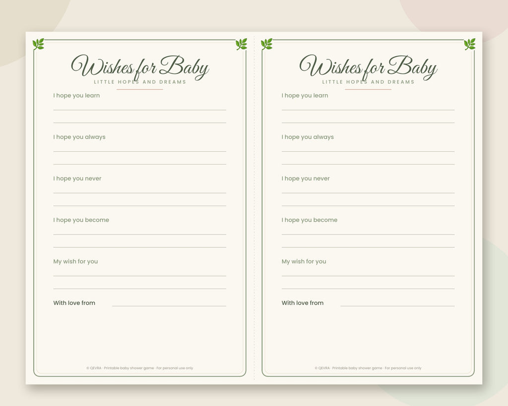 Wishes for Baby Cards – Printable Baby Shower Activity (Sage Green)