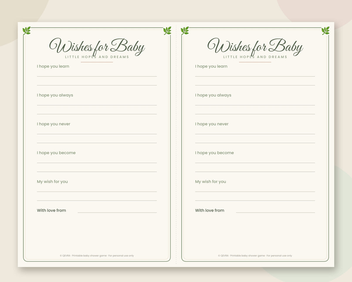 Wishes for Baby Cards – Printable Baby Shower Activity (Sage Green)