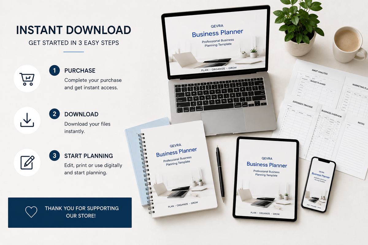 QEVRA Business Planner | Editable Canva, Word & Printable PDF