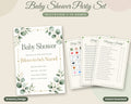 Greenery Baby Shower Party Set – Fillable Invitation + 15 Printable Games (Sage Green)