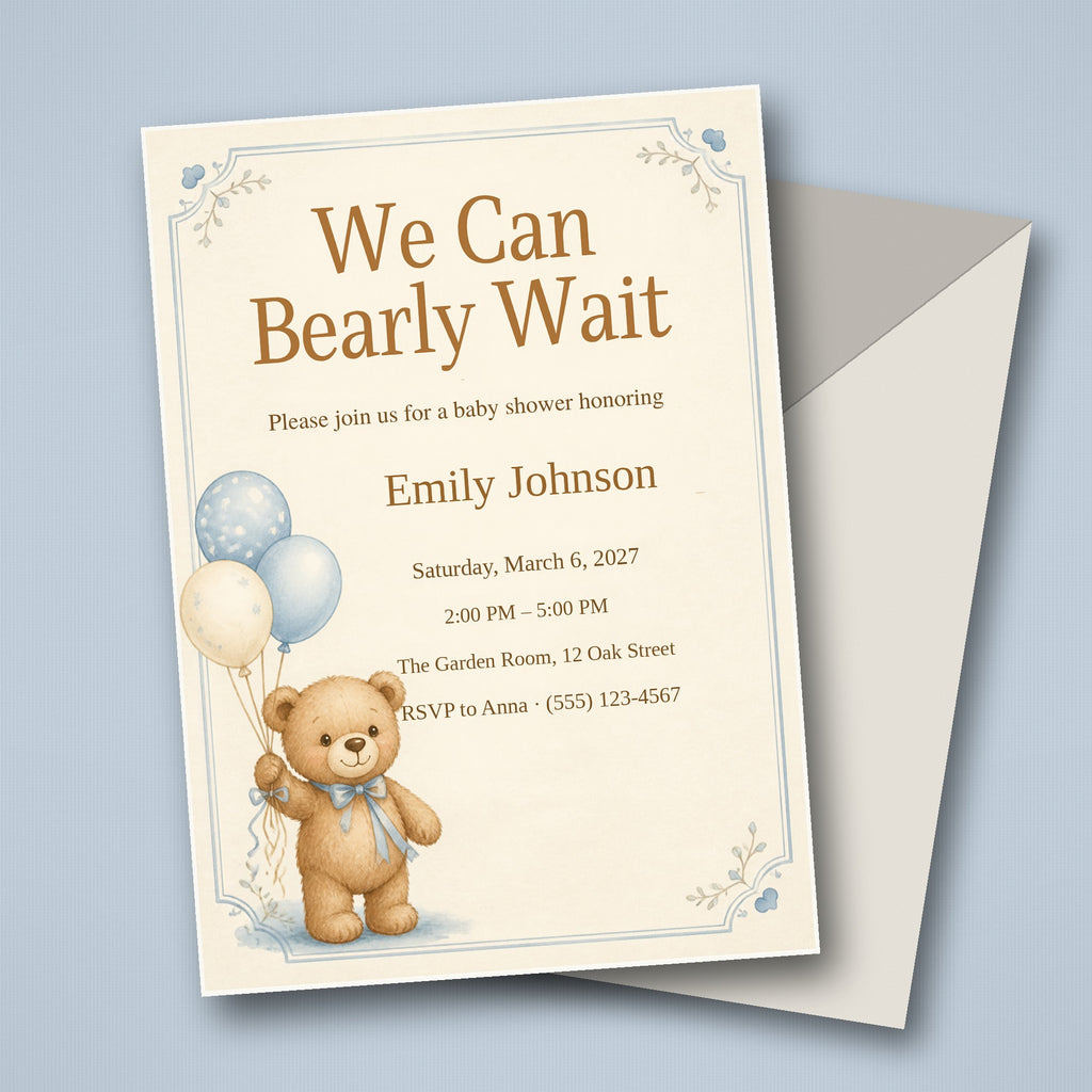 Teddy Bear Baby Shower Party Set – Fillable Invitation + 15 Printable Games