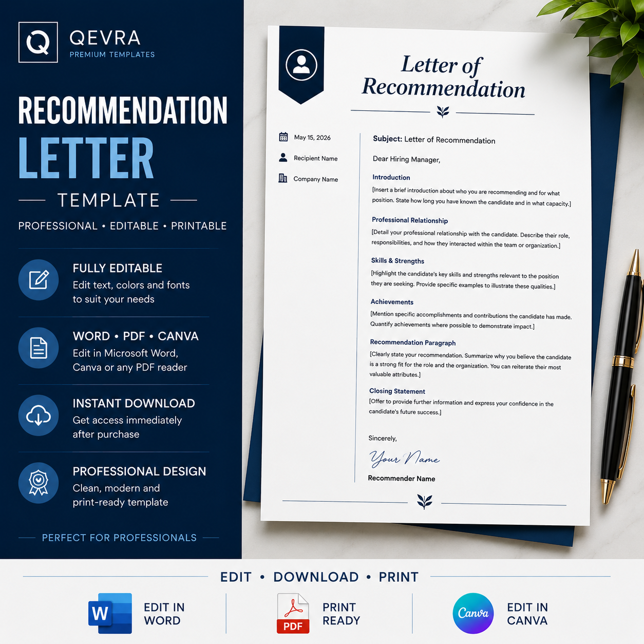 Recommendation Letter Template | Editable Word, PDF & Canva