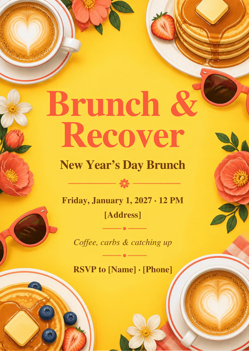 Brunch & Recover New Year's Day Brunch Invitation – Editable Canva Template