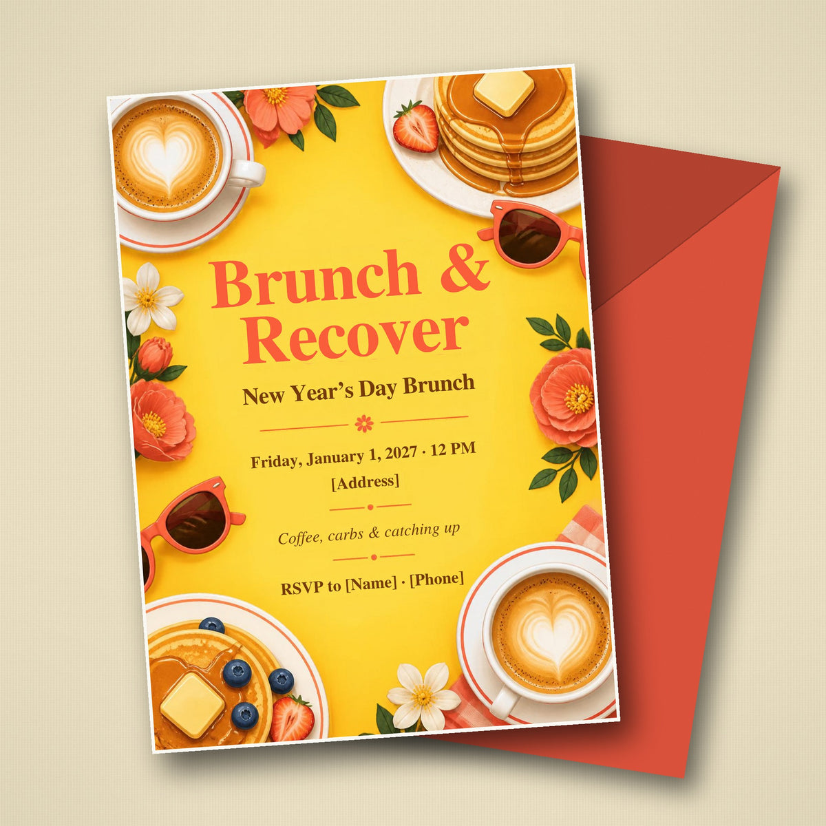 Brunch & Recover New Year's Day Brunch Invitation – Editable Canva Template