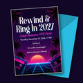 Retro 80s "Rewind & Ring In 2027" New Year's Eve Party Invitation – Editable Canva Template