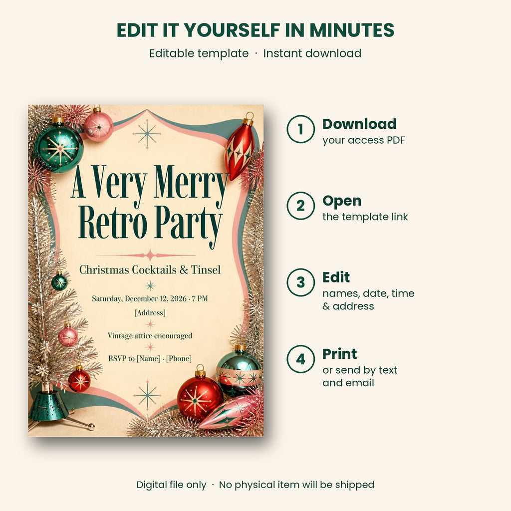 Retro Christmas Party Invitation – Editable Canva Template