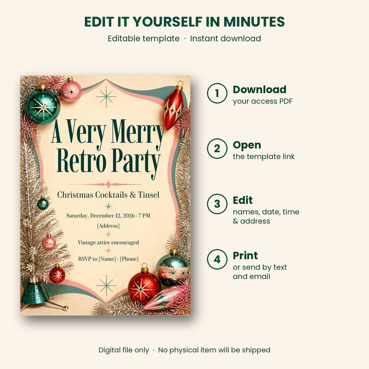 Retro Christmas Party Invitation – Editable Canva Template