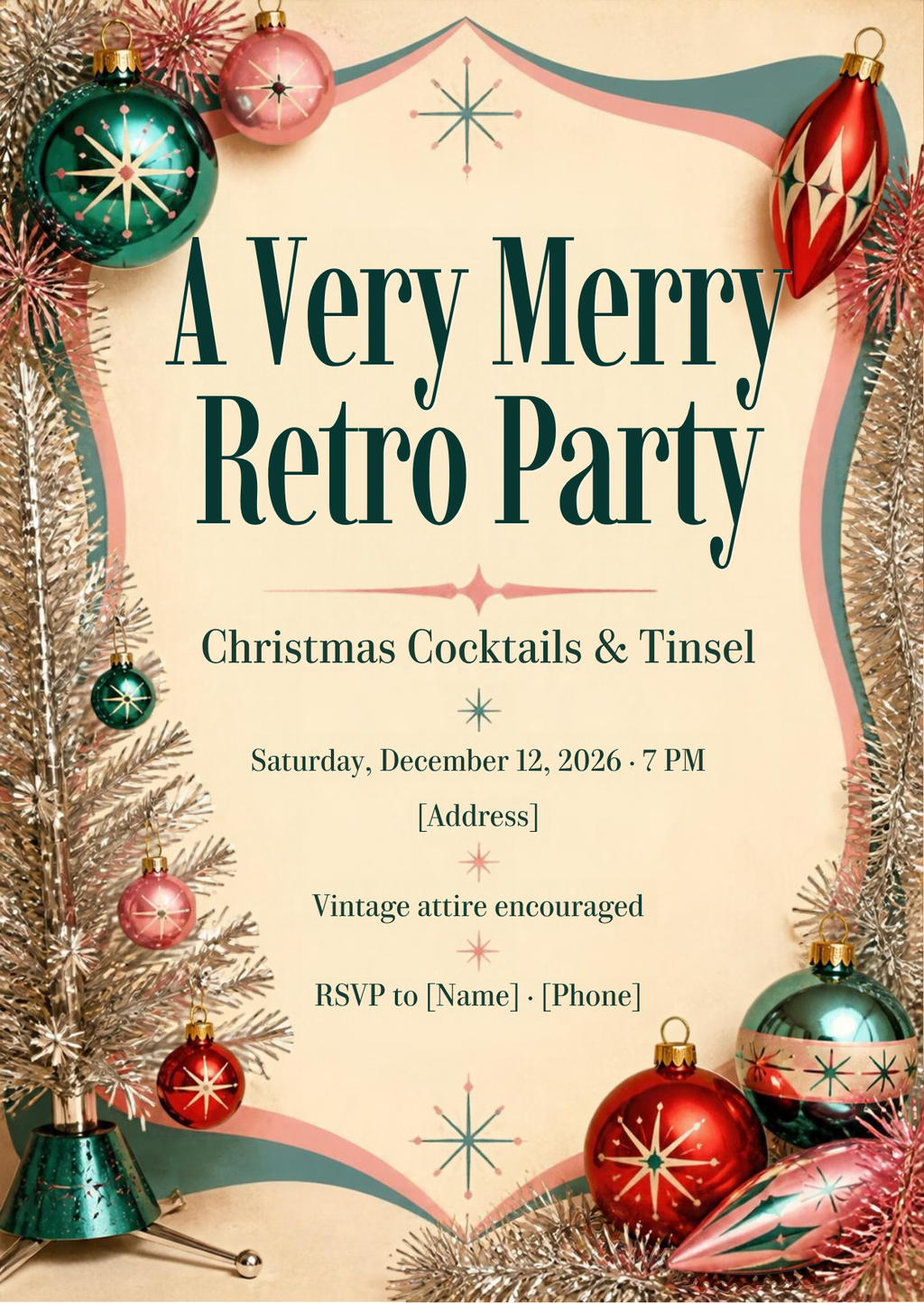 Retro Christmas Party Invitation – Editable Canva Template