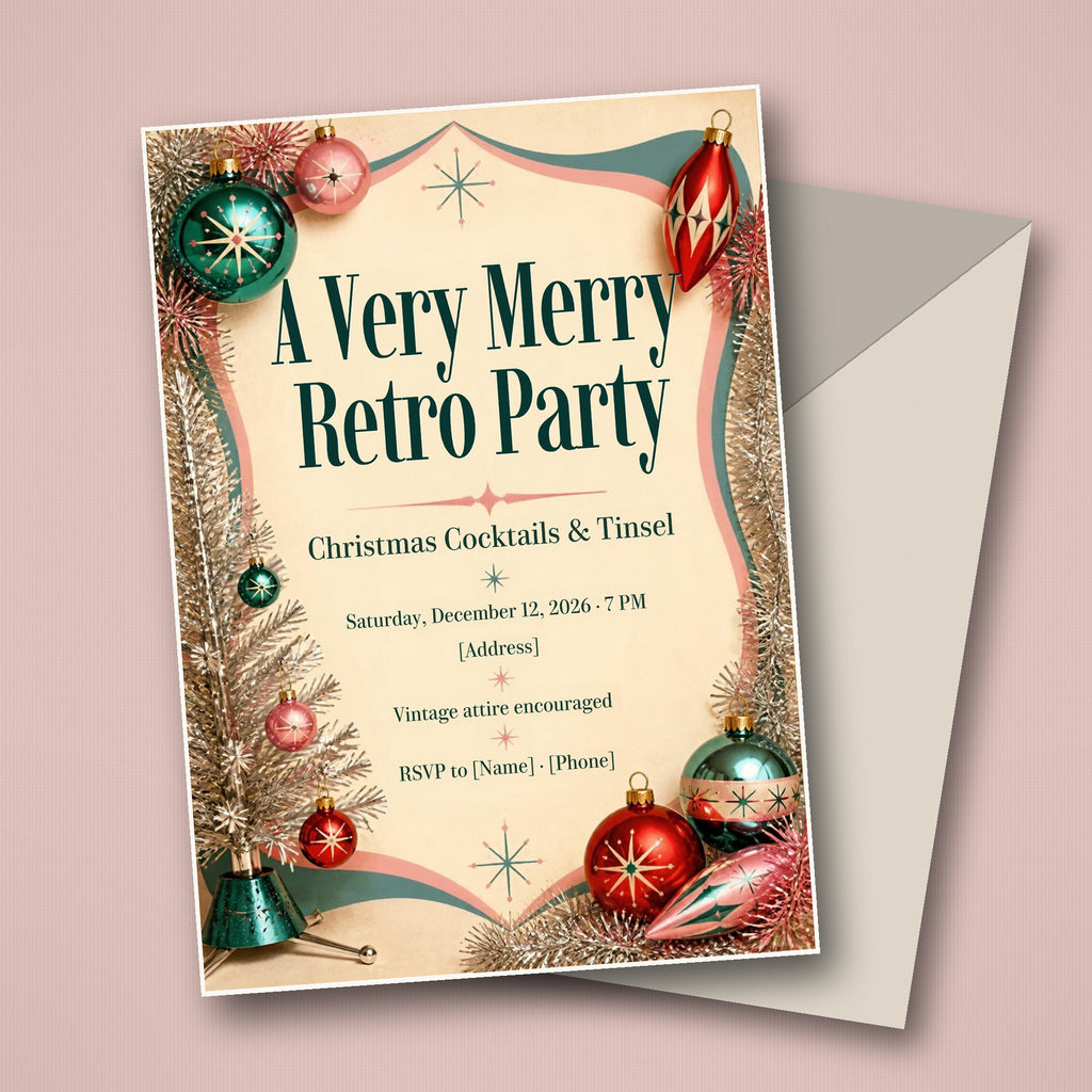 Retro Christmas Party Invitation – Editable Canva Template