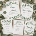 Sage eucalyptus greenery wedding invitation suite mockup – invitation, save the date, details, RSVP and thank you cards