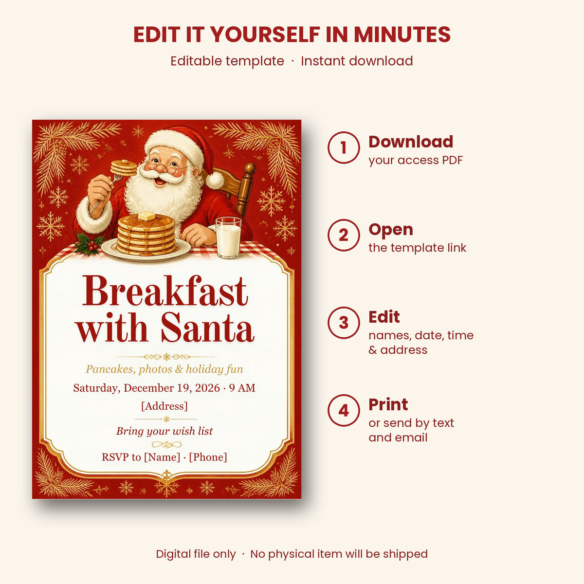 Breakfast with Santa Invitation – Editable Canva Template