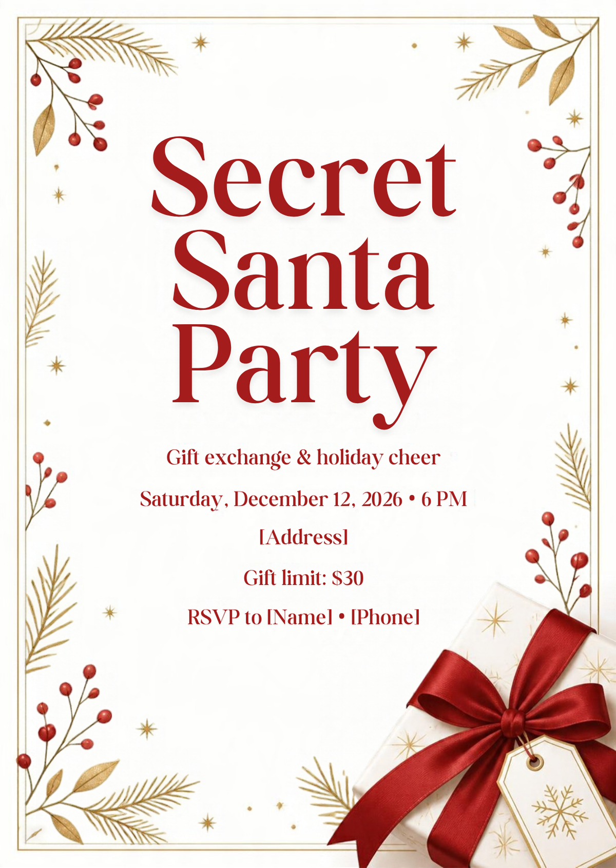 Secret Santa Christmas Party Invitation – Editable Canva Template