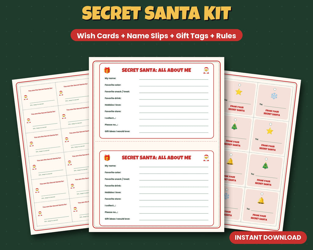 Secret Santa Kit – Wish Cards, Name Slips & Gift Tags