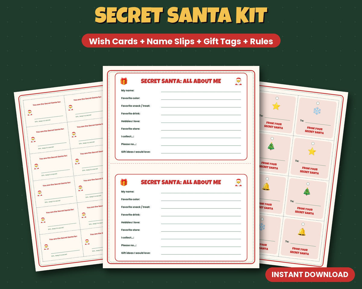 Secret Santa Kit – Wish Cards, Name Slips & Gift Tags