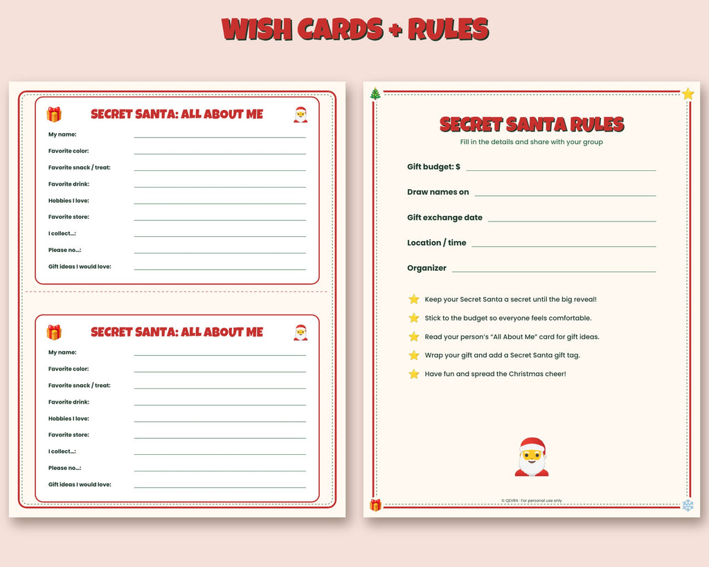 Secret Santa Kit – Wish Cards, Name Slips & Gift Tags