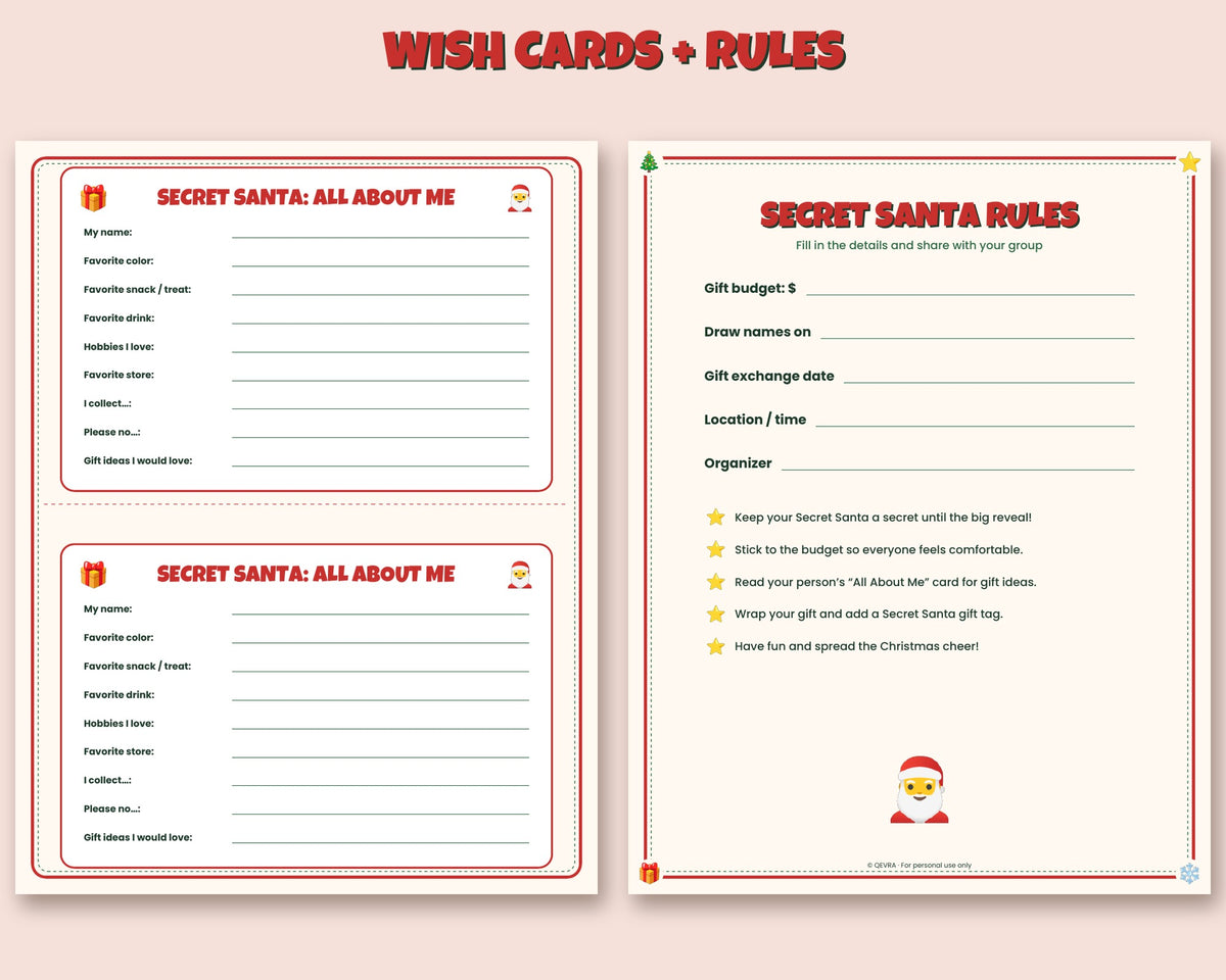 Secret Santa Kit – Wish Cards, Name Slips & Gift Tags