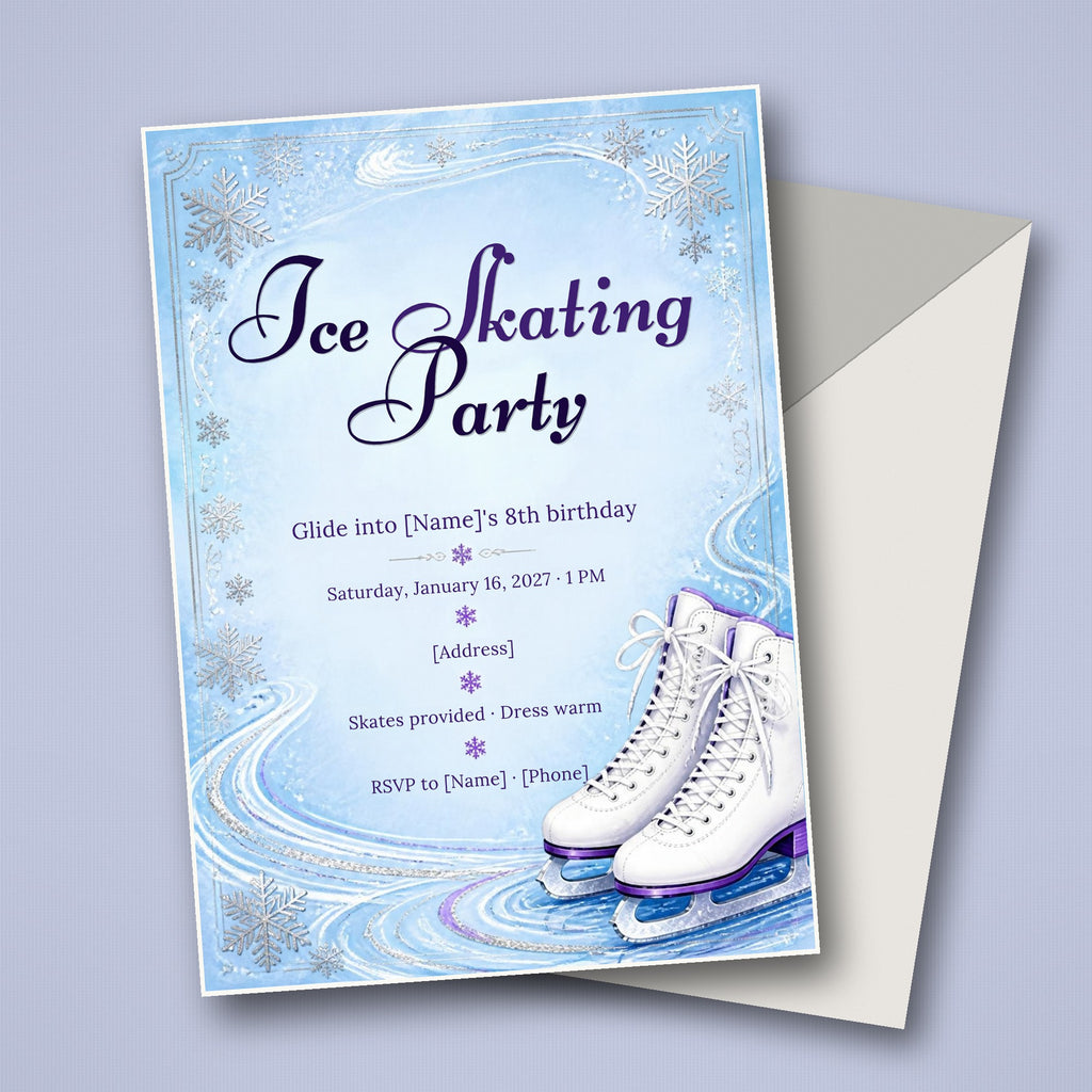 Ice Skating Birthday Party Invitation – Editable Canva Template