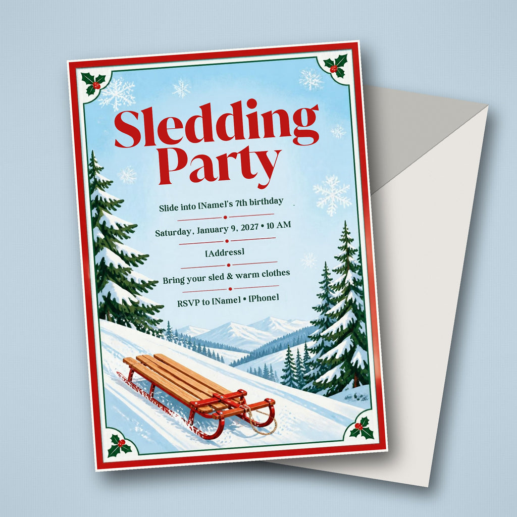 Sledding Party Birthday Invitation – Editable Canva Template