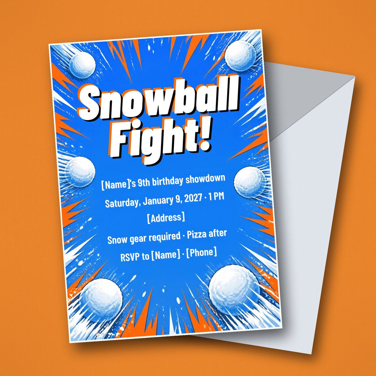 Snowball Fight Birthday Party Invitation – Editable Canva Template
