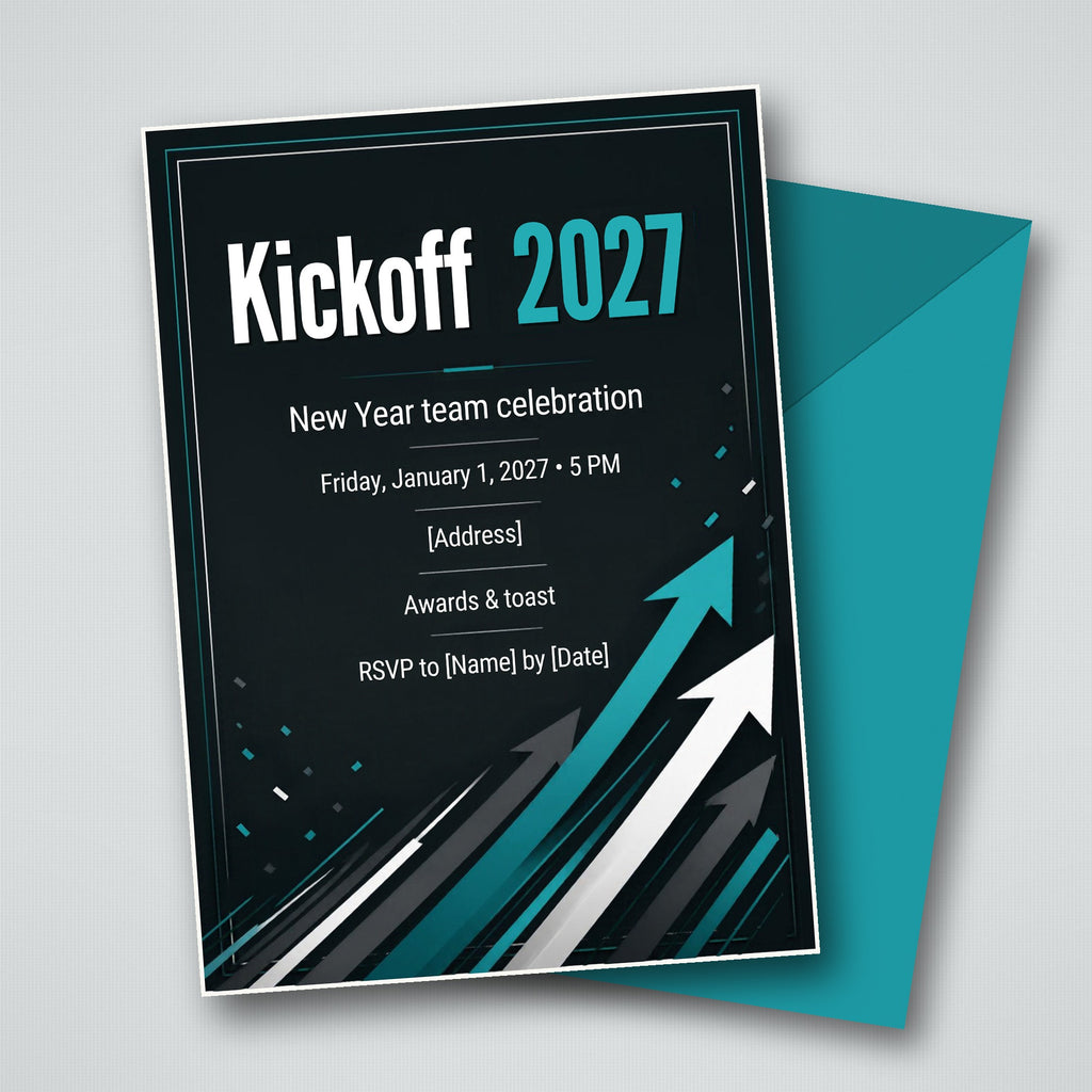 Kickoff 2027 New Year Team Celebration Invitation – Editable Canva Template