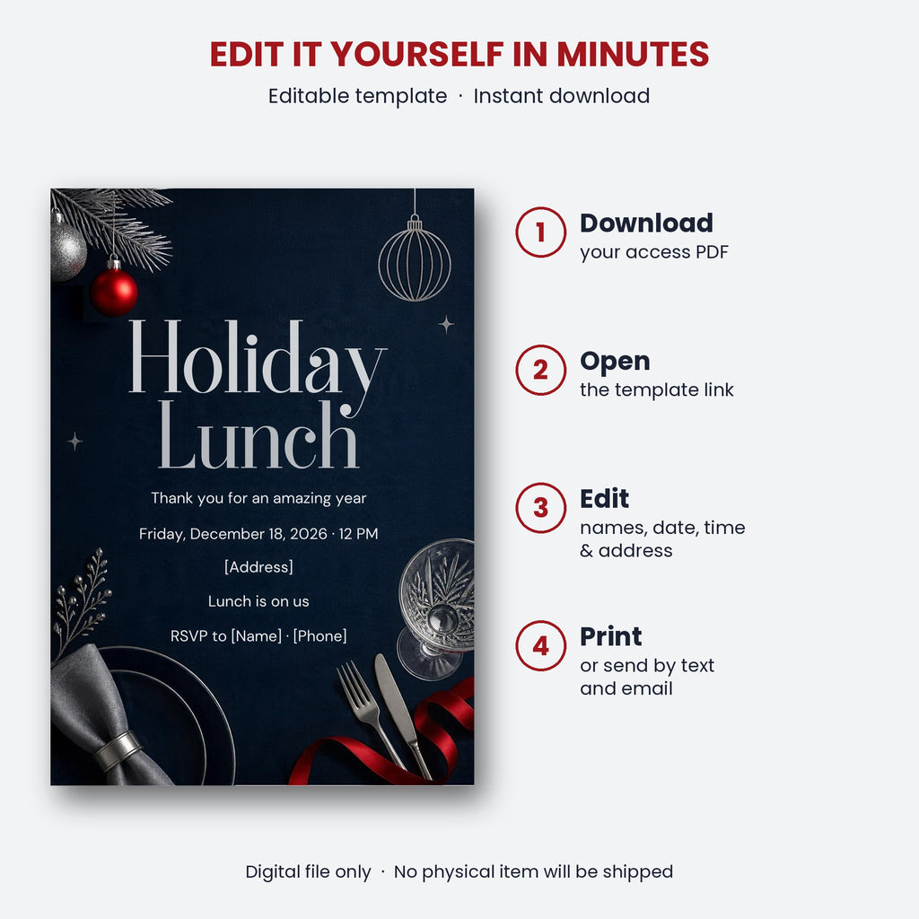 Team Holiday Lunch Invitation – Editable Canva Template