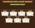 Thanksgiving game bundle – 7 printable games and activities: bingo, trivia, charades and more