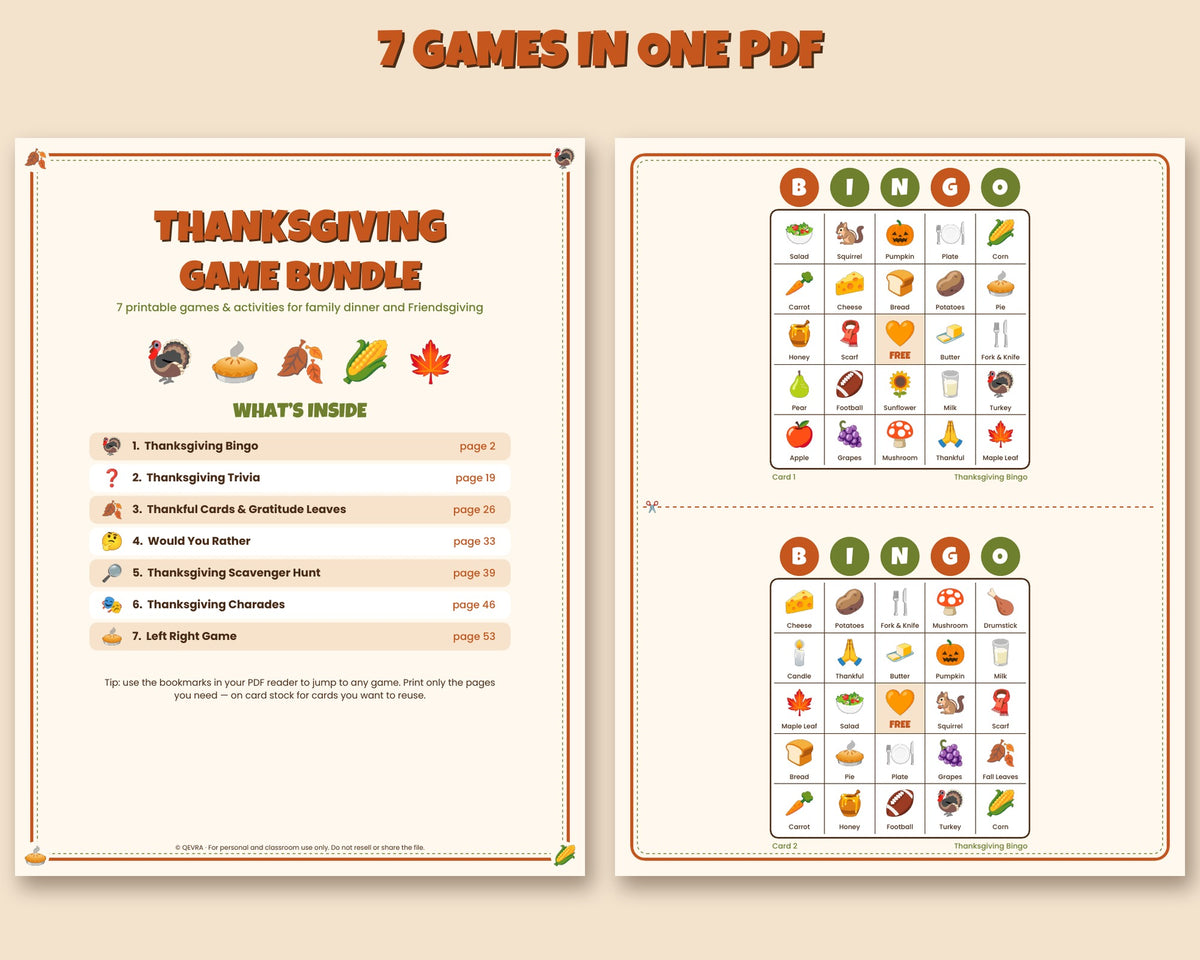 Thanksgiving game bundle – 7 printable games and activities: bingo, trivia, charades and more – preview 3